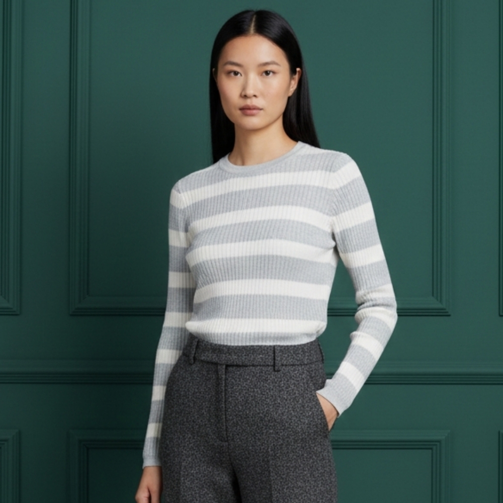GAP Gray and Soft Pink Stripe Ribbed Top